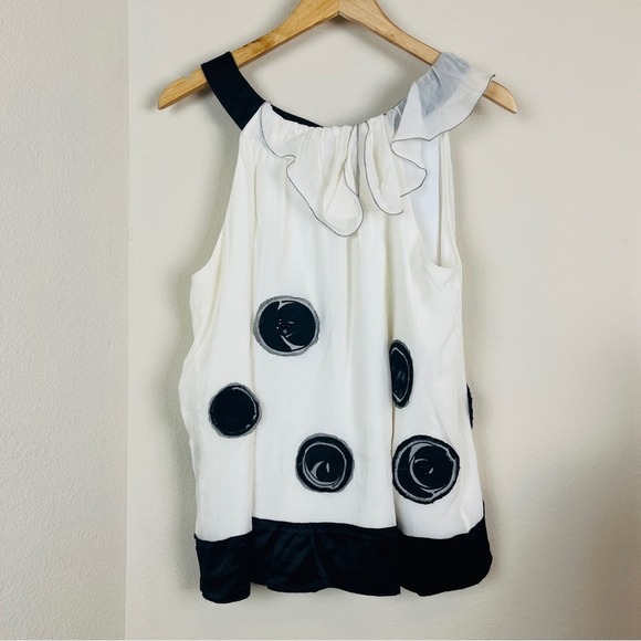 BCBGMAXAZRIA White Babydoll Black Polka Dot Flowy Ruffle Silk Blouse MEDIUM - Picture 4 of 10